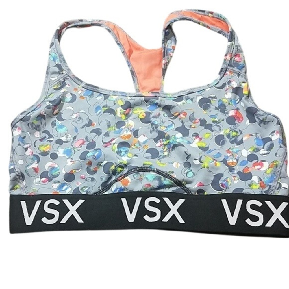 Victoria Sport VSX Sports Bra Gray Multicolor Circles Print‎ Racerback M